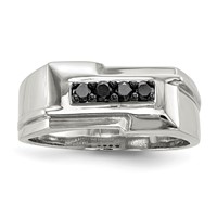 Sterling Silver Rhodium-plated Mens Black Diamond Polished Ring view 1