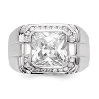 Sterling Silver Rhodium-plated Mens CZ Ring view 4