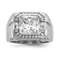 Sterling Silver Rhodium-plated Mens CZ Ring view 1