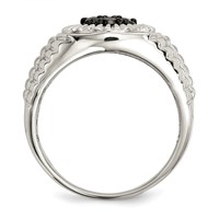 Sterling Silver Rhod-plated Mens Black Diamond Polished Satin Ring view 2