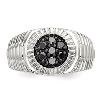 Sterling Silver Rhod-plated Mens Black Diamond Polished Satin Ring view 4
