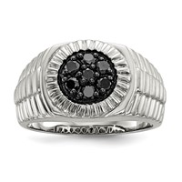 Sterling Silver Rhod-plated Mens Black Diamond Polished Satin Ring view 1