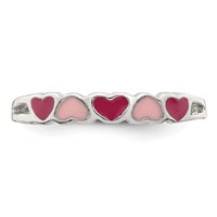 Sterling Silver Rhodium-plated Children's Enameled Hearts Ring view 4