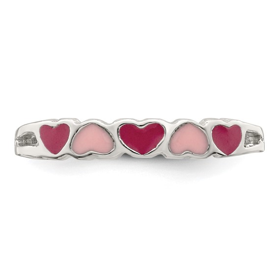 Sterling Silver Rhodium-plated Children's Enameled Hearts Ring
