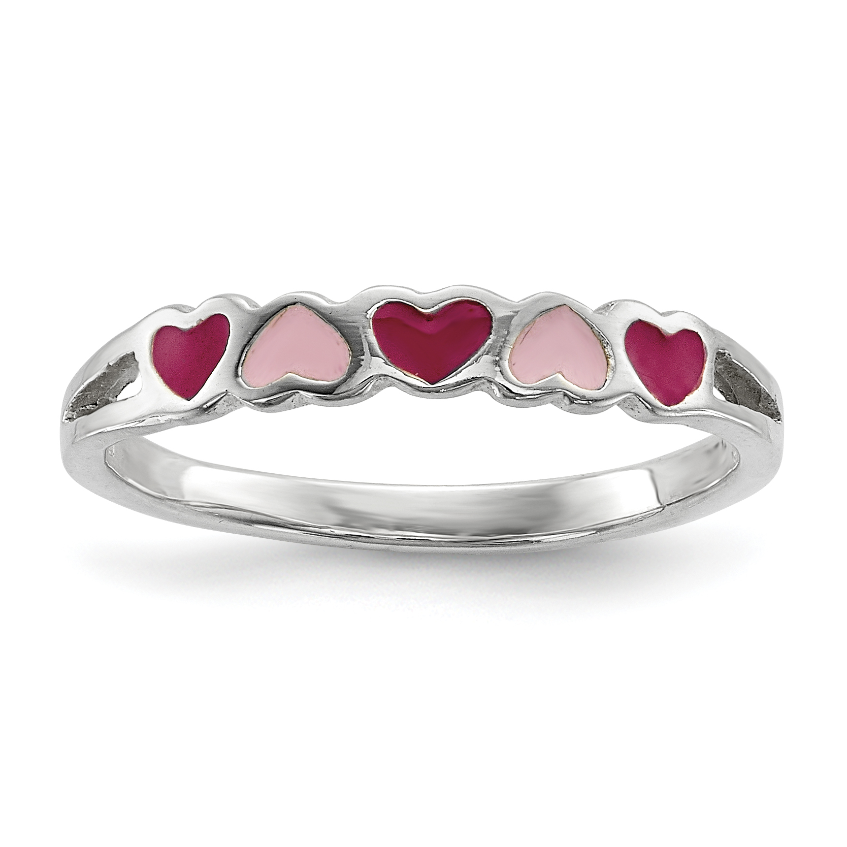 Sterling Silver Rhodium-plated Children's Enameled Hearts Ring (QR6782-3)