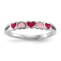 Sterling Silver Rhodium-plated Children's Enameled Hearts Ring view 1