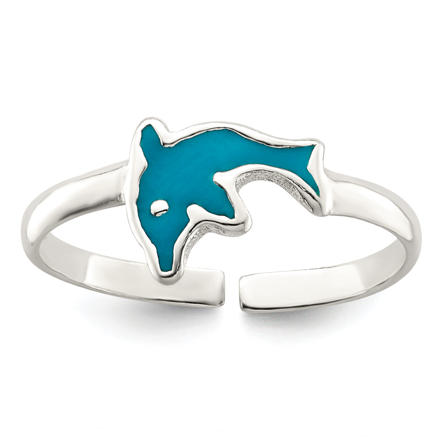 Sterling Silver Polished Enameled Dolphin Toe Ring (QR6783)