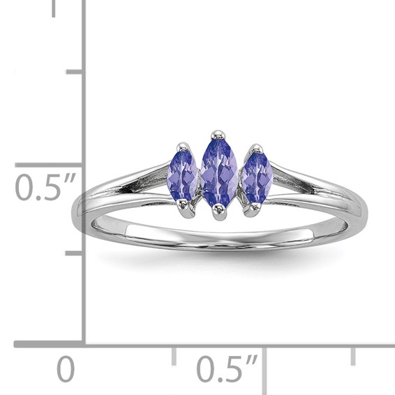 Sterling Silver Rhodium 3 Stone Tanzanite Ring