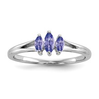 Sterling Silver Rhodium 3 Stone Tanzanite Ring view 1