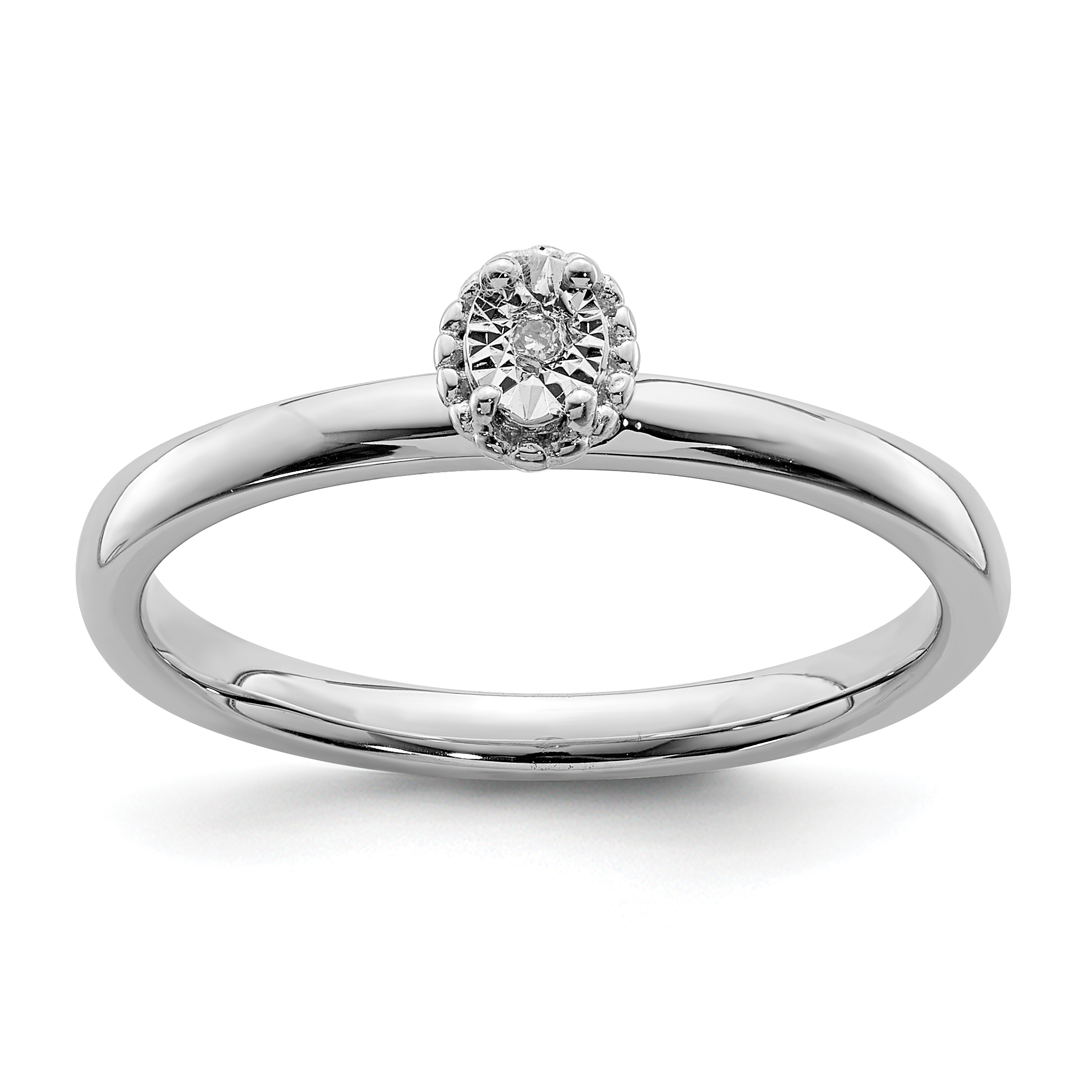 Sterling Silver Rhodium Plated Polished Diamond Ring (QR6792-8)