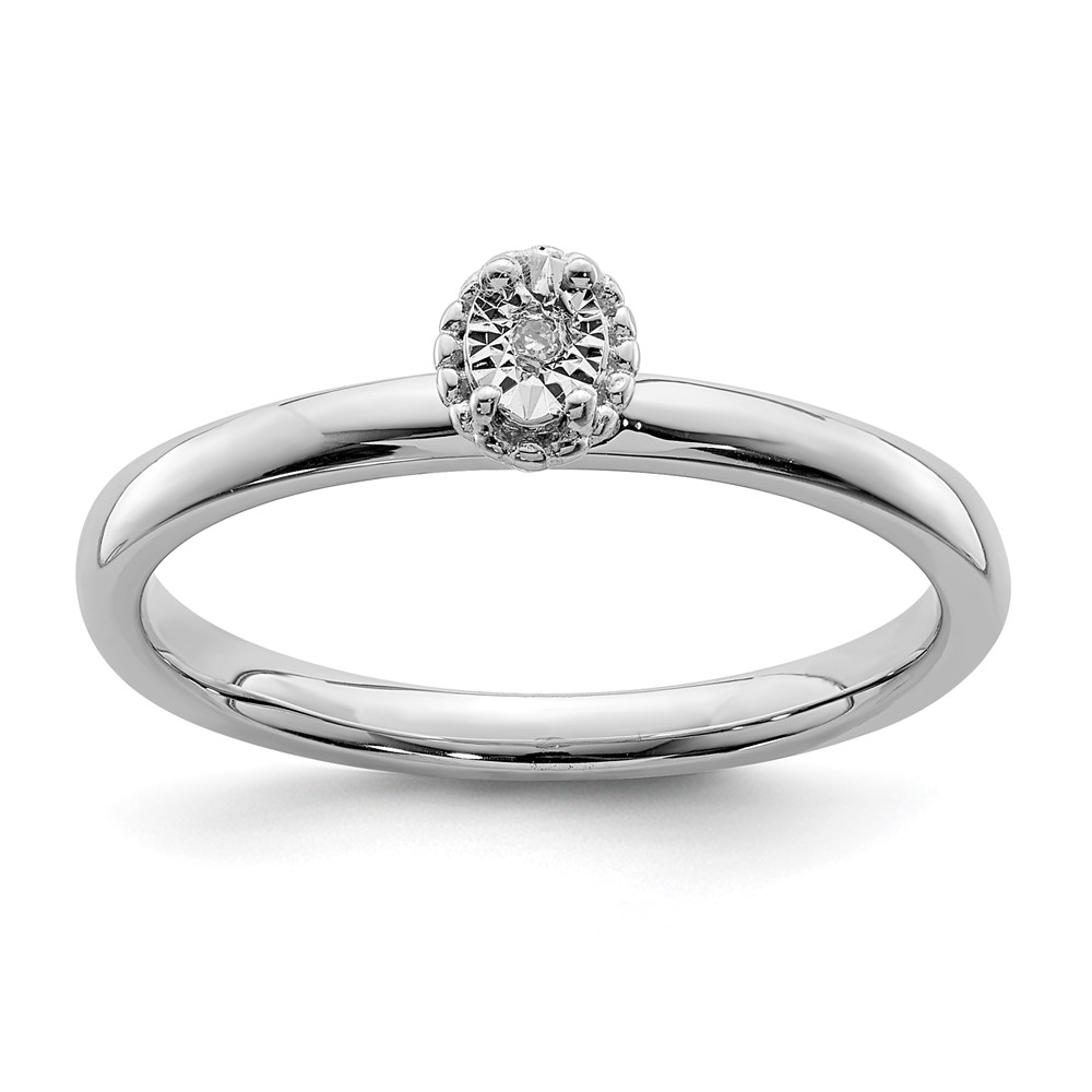 Sterling Silver Rhodium Plated Polished Diamond Ring (QR6792-8)