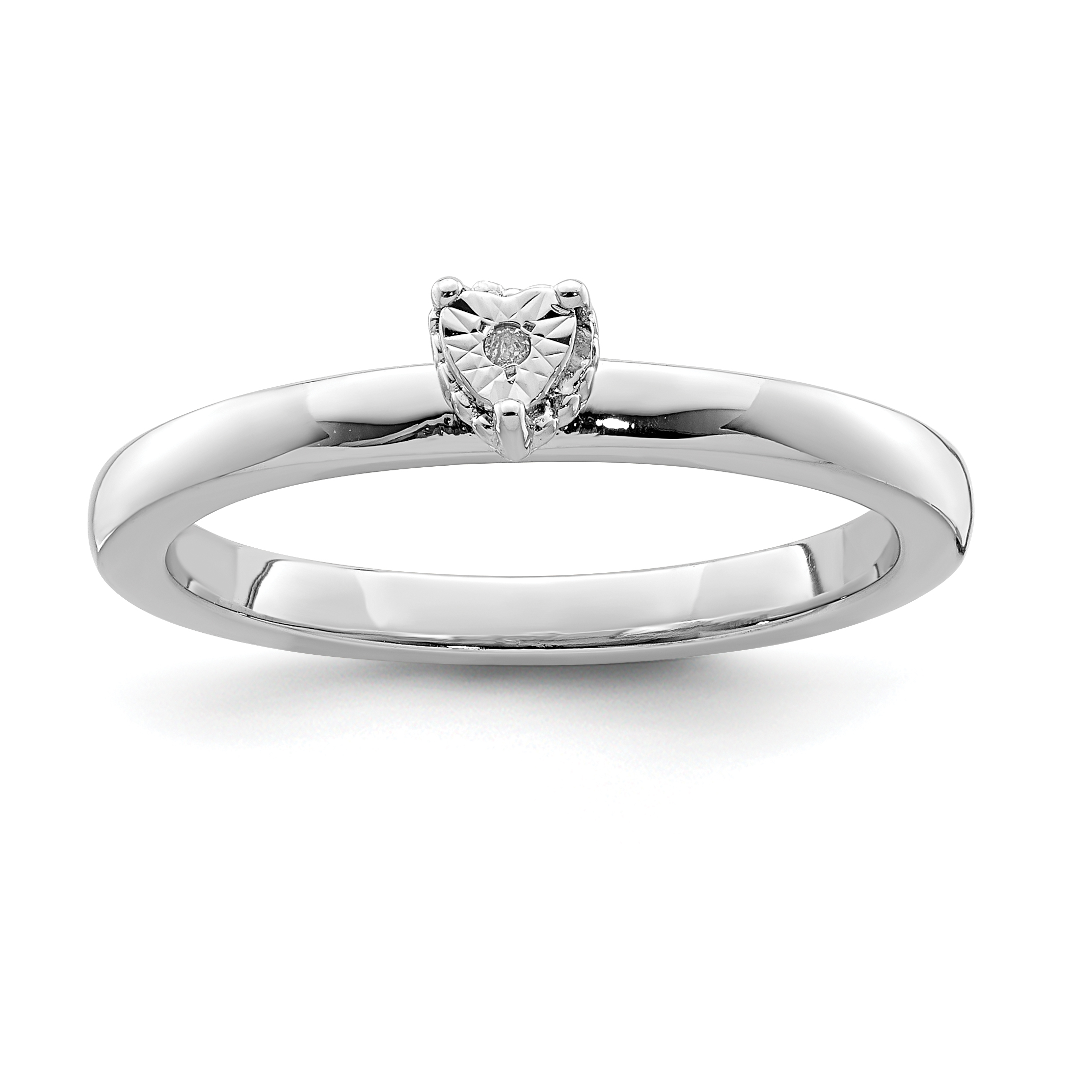 Sterling Silver Rhodium Plated Polished Diamond Heart Shape Ring (QR6793-6)