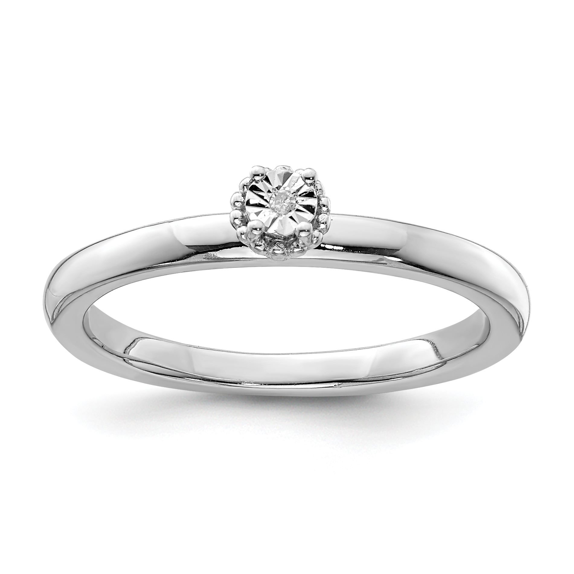 Sterling Silver Rhodium Plated Polished Diamond Ring (QR6794-7)
