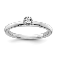 Sterling Silver Rhodium Plated Polished Diamond Ring view 1