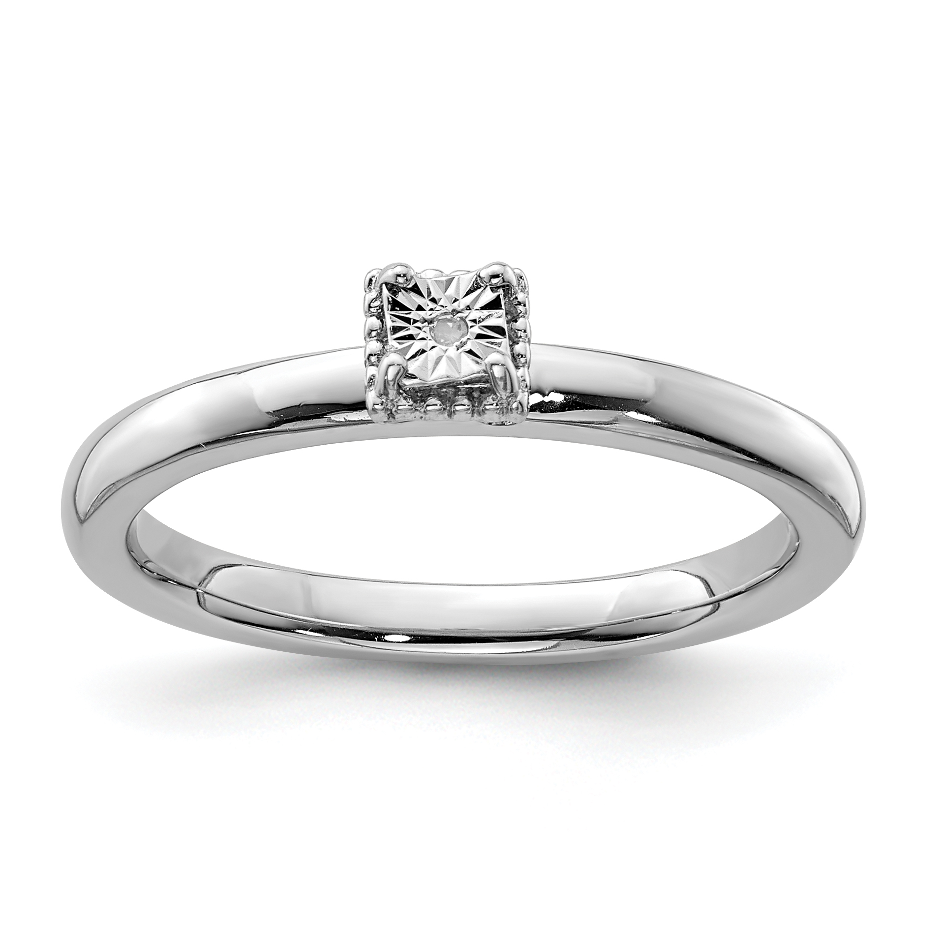 Sterling Silver Rhodium Plated Polished Diamond Square Shape Ring (QR6795-6)