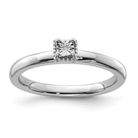 Sterling Silver Rhodium Plated Polished Diamond Square Shape Ring view 1