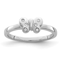 Sterling Silver Rhodium-plated Childs CZ Butterfly Ring view 1