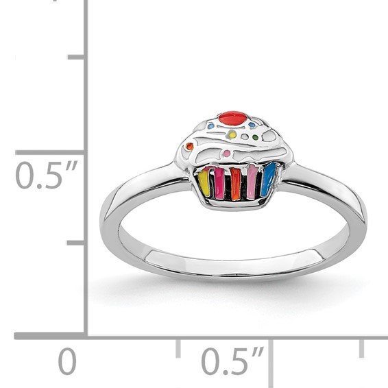 Sterling Silver RH-plated Multi-color Enameled Cupcake Children's Ring