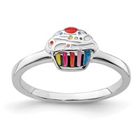 Sterling Silver RH-plated Multi-color Enameled Cupcake Children's Ring view 1