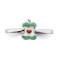 Sterling Silver Rhodium-plated Childs Enameled Apple Core Ring view 4