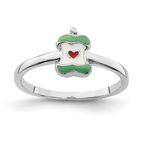 Sterling Silver Rhodium-plated Childs Enameled Apple Core Ring view 1