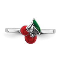 Sterling Silver Rhodium-plated Childs Enameled Cherry Ring view 4