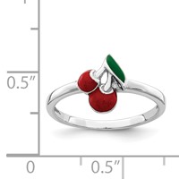 Sterling Silver Rhodium-plated Childs Enameled Cherry Ring view 5