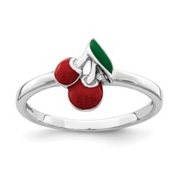 Sterling Silver Rhodium-plated Childs Enameled Cherry Ring view 1