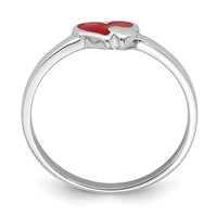 Sterling Silver RH-plated Red Enameled Double Heart Ring view 2