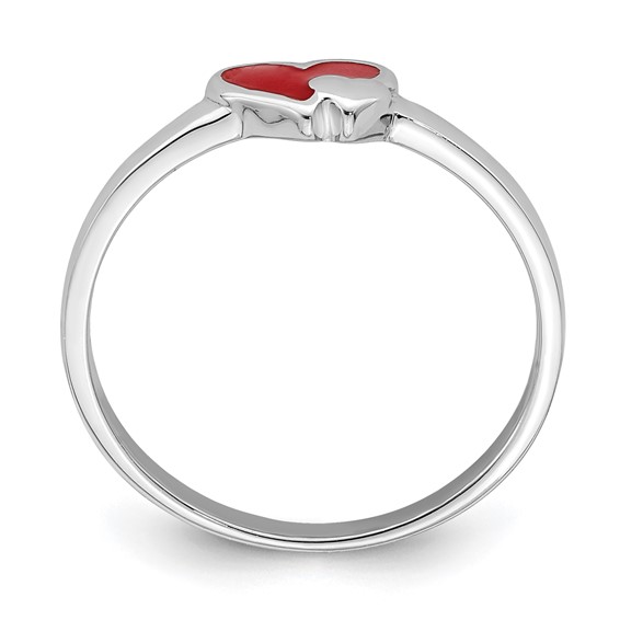 Sterling Silver RH-plated Red Enameled Double Heart Children's Ring