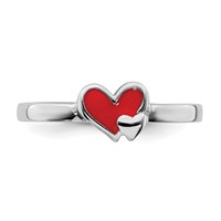 Sterling Silver RH-plated Red Enameled Double Heart Ring view 4