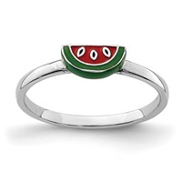 Sterling Silver Rhodium-plated Childs Enameled Watermelon Ring view 1