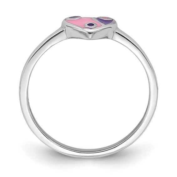 Sterling Silver RH-plated Pink & Purple Enameled Heart Children's Ring