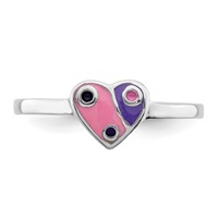 Sterling Silver RH-plated Pink & Purple Enameled Heart Children's Ring view 5