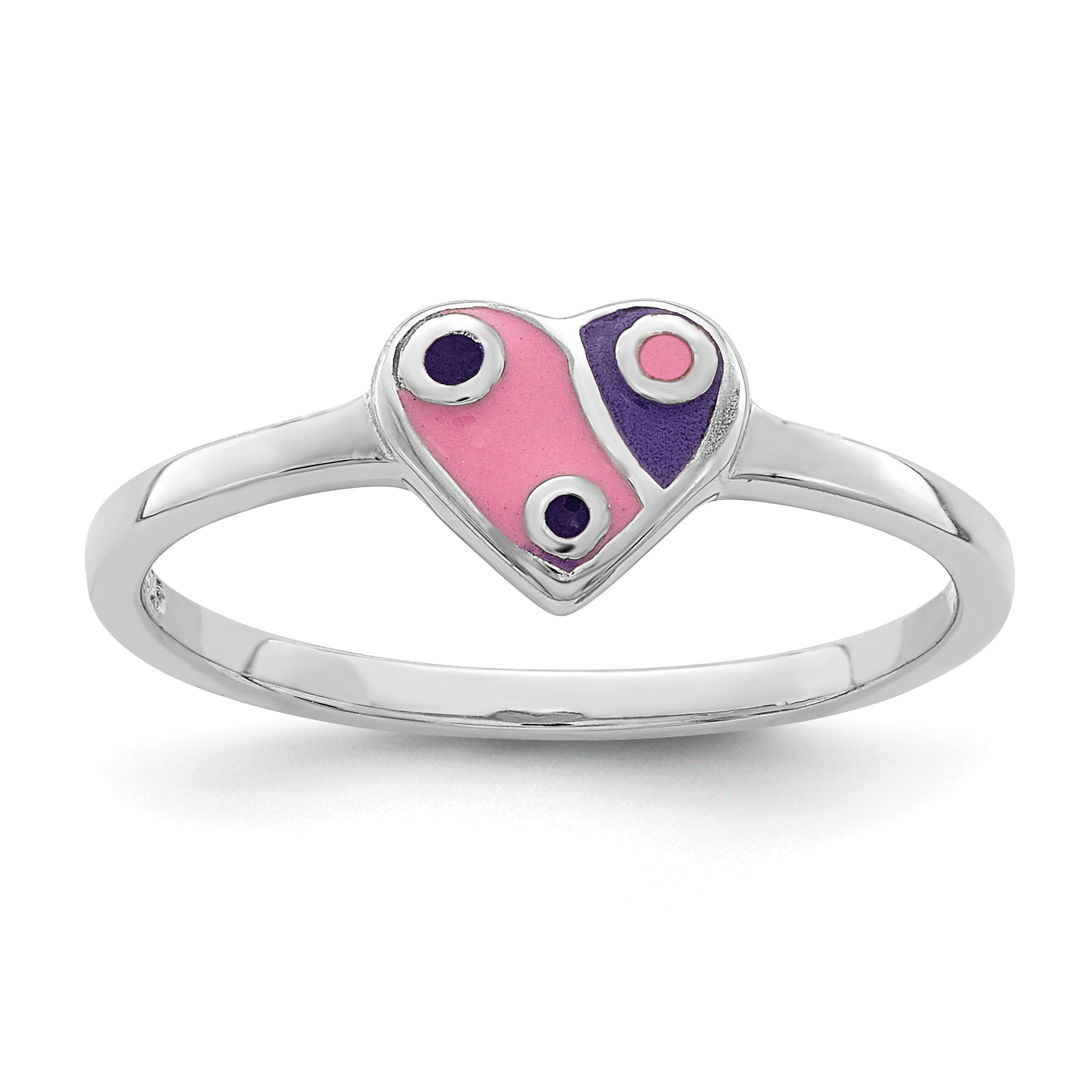 Sterling Silver RH-plated Pink & Purple Enameled Heart Children's Ring (QR6807-4)