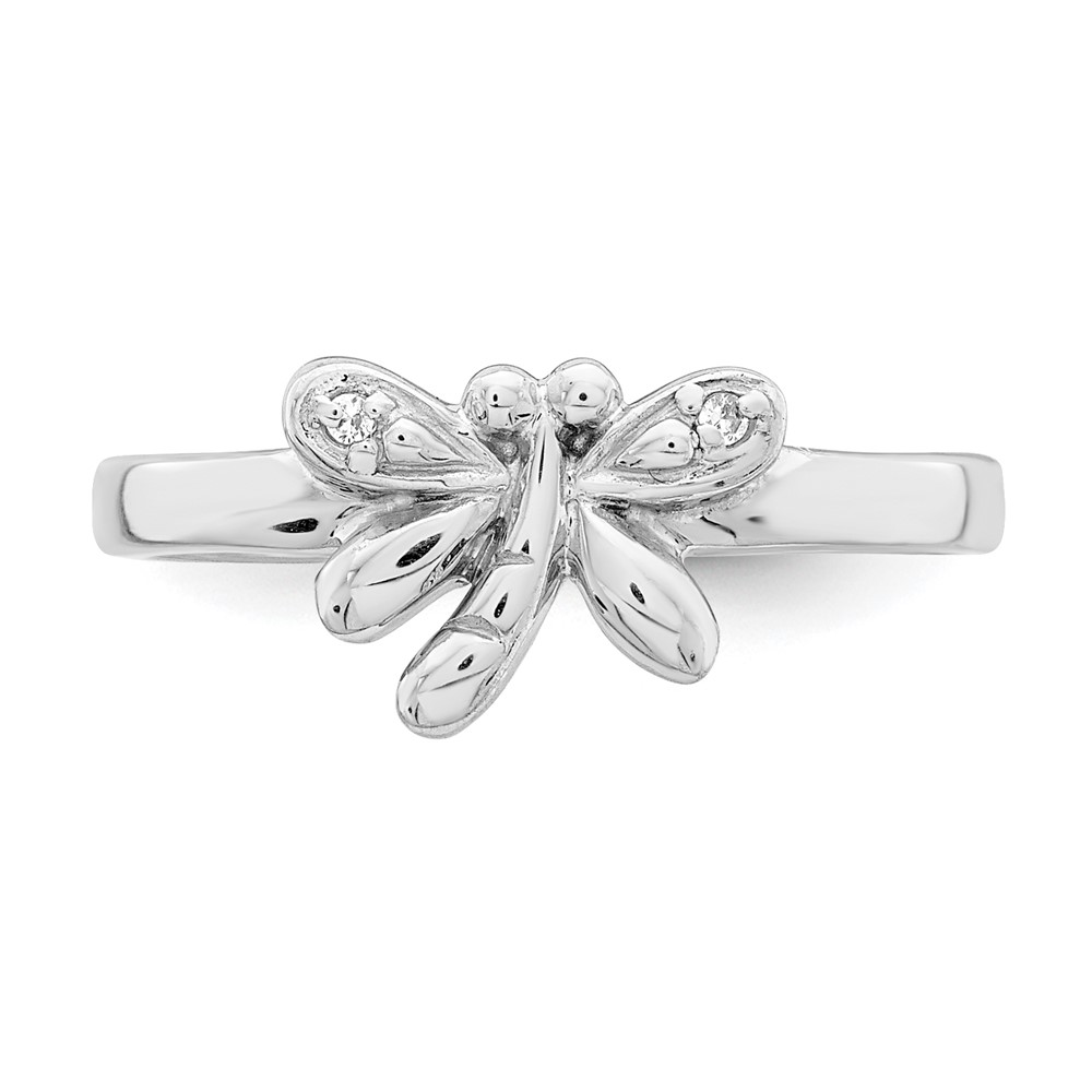 Sterling Silver Rhodium-plated Polished CZ Dragonfly Children's Ring (QR6808-4)