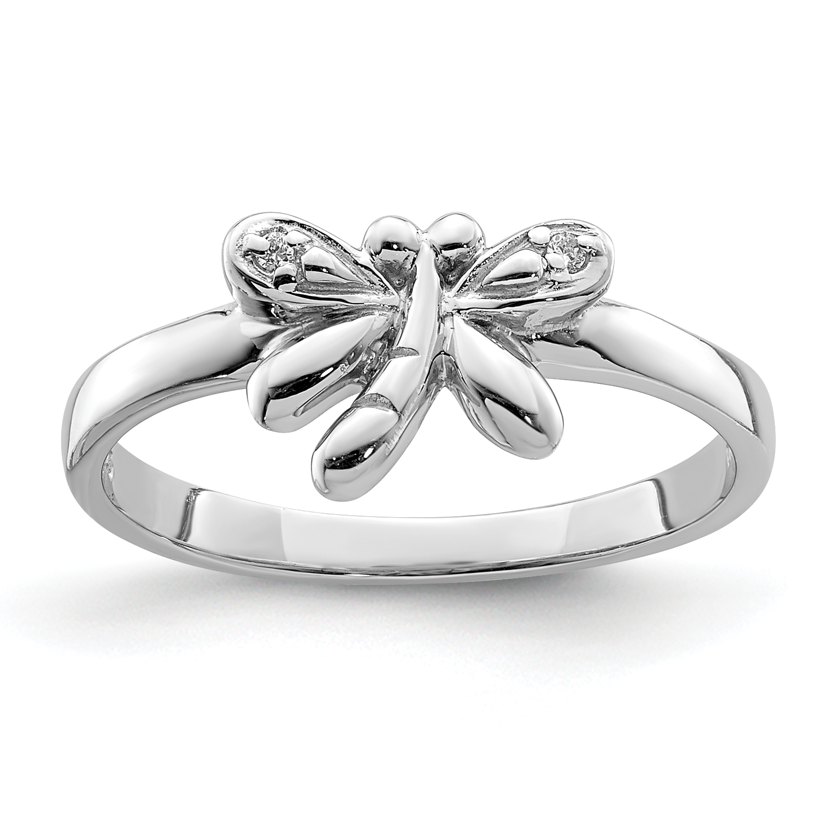 Sterling Silver Rhodium-plated Polished CZ Dragonfly Children's Ring (QR6808-4)