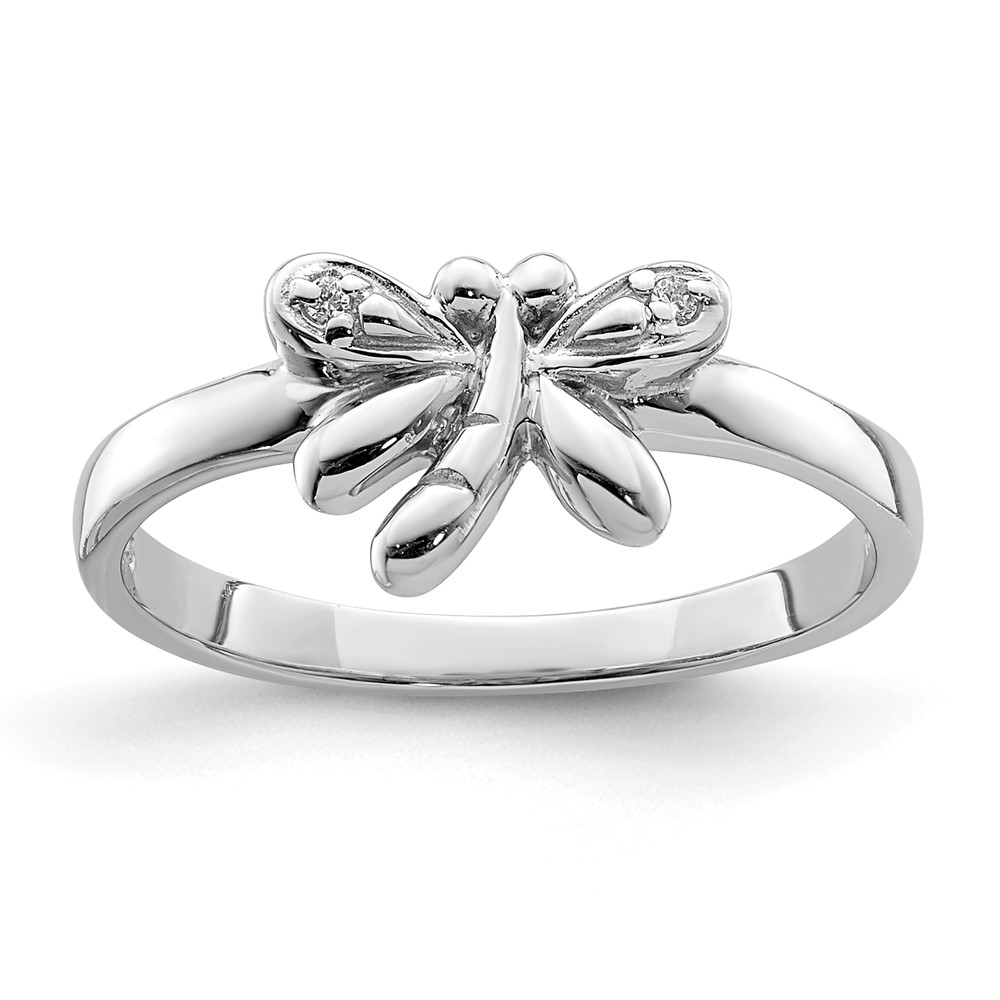 Sterling Silver Rhodium-plated Polished CZ Dragonfly Children's Ring (QR6808-4)