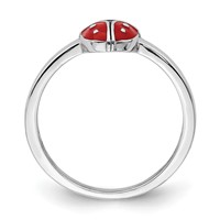 Sterling Silver Rhod-plated Polished & Enameled Ladybug Ring - Size 3 view 2