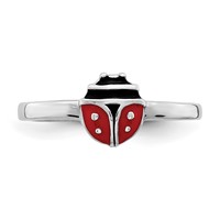 Sterling Silver Rhod-plated Polished & Enameled Ladybug Ring - Size 3 view 4