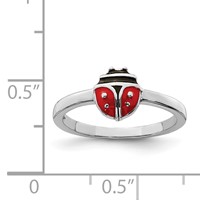 Sterling Silver Rhod-plated Polished & Enameled Ladybug Ring - Size 3 view 5