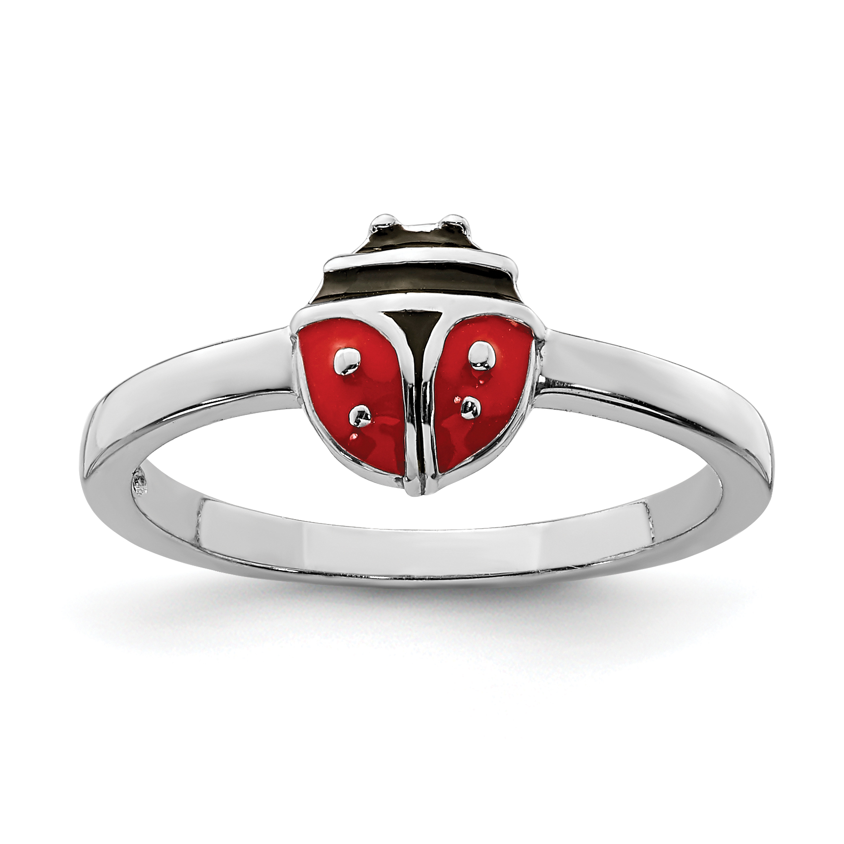 Sterling Silver Rhod-plated Polished & Enameled Ladybug Children's Ring (QR6809-3)