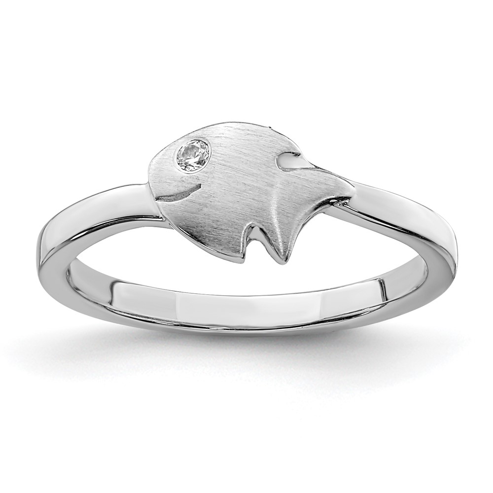 Sterling Silver Rhodium-plated Childs Satin CZ Fish Ring