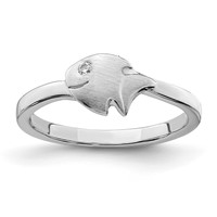 Sterling Silver Rhodium-plated Childs Satin CZ Fish Ring view 1