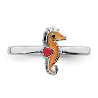 Sterling Silver Rhodium-plated Childs Enameled Seahorse Ring view 4