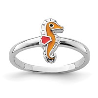 Sterling Silver Rhodium-plated Childs Enameled Seahorse Ring view 1