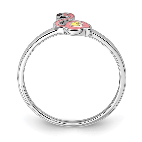 Sterling Silver Rhodium-plated Multi-color Enameled Flamingo Children's Ring