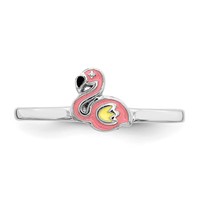Sterling Silver Rhodium-plated Multi-color Enameled Flamingo Ring view 4