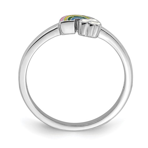 Sterling Silver RH-plated Multi-color Enameled Rainbow Children's Ring