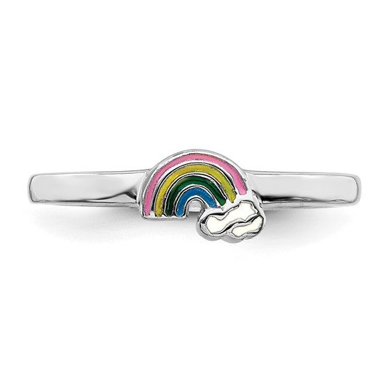 Sterling Silver RH-plated Multi-color Enameled Rainbow Children's Ring